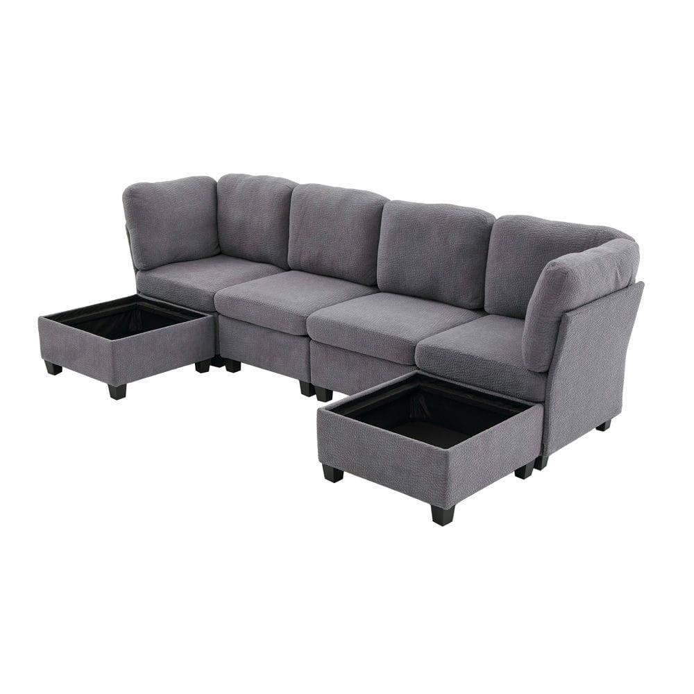 Angle. Kadyn - U-Shaped 6-Seat Sectional, Convertible Modular Design with Chaise and Storage Ottoman, Gray - Gray.