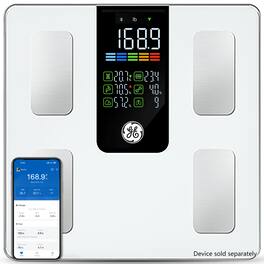 GE - Smart Body Weight Scale, Digital Body Fat BMI Muscle Scale, Bluetooth Health Analyzer with App, 500lb Large Platform - White