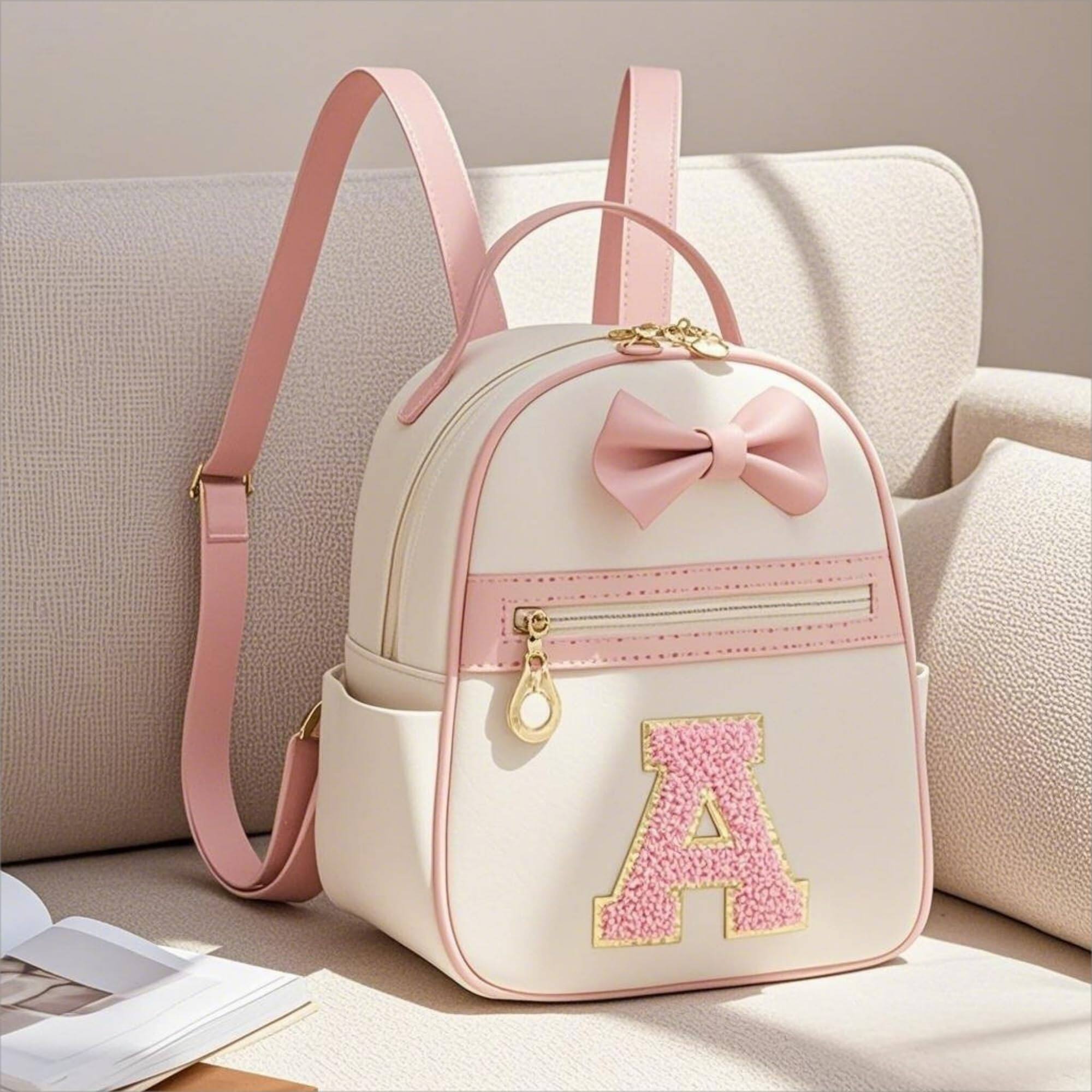 Left. Pacoar Cade - Initial Bowknot Small Leather Backpack Cute Mini Personalized Trendy Stuff Gifts For Women Pink-m - Pink-e.