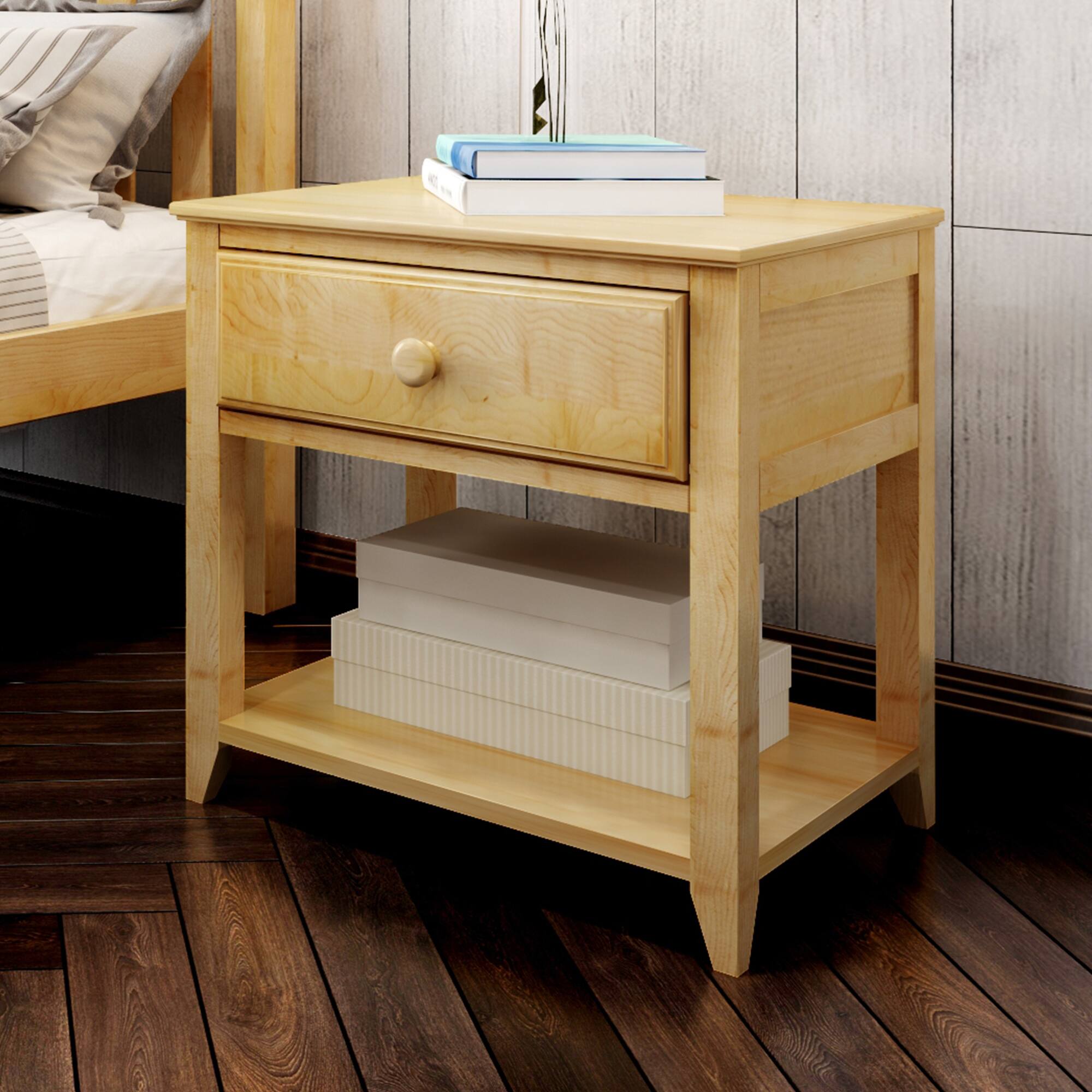 Front. Plank+Beam - Nightstand with Drawer and Shelf, Natural - Natural.