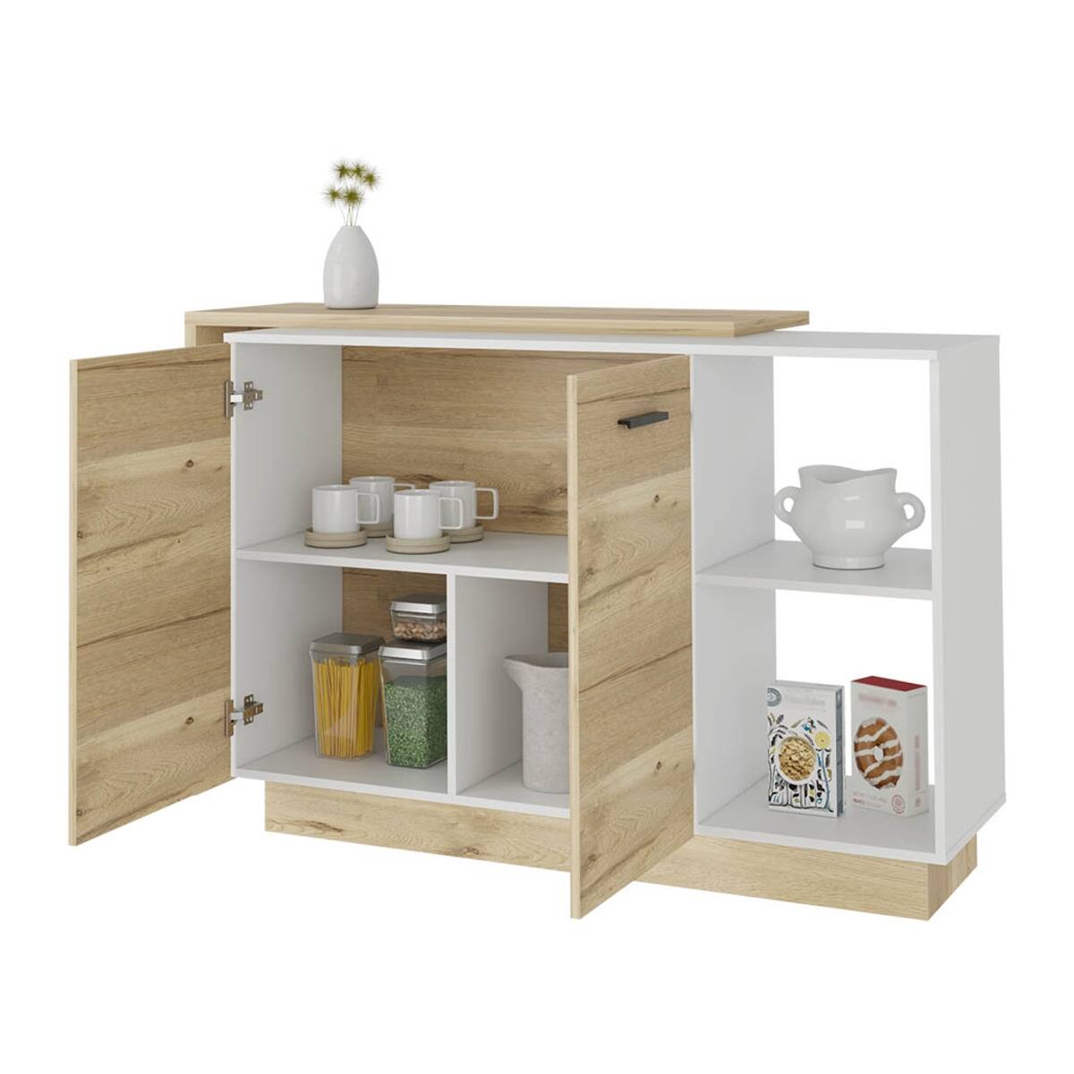 Alt View 2. Loheer - Loheer Aspen Modern Kitchen Island with Concealed Shelves Multi Color - Multi.