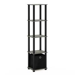 Furinno - TNT No Tools 5-Tier Display Decorative Shelf with One Bin, French Oak/Black/Black - French Oak/Black/Black