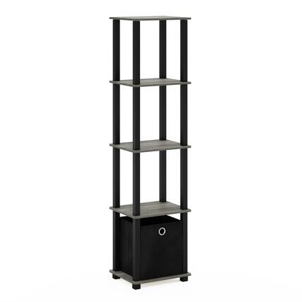Front. Furinno - TNT No Tools 5-Tier Display Decorative Shelf with One Bin, French Oak/Black/Black - French Oak/Black/Black.