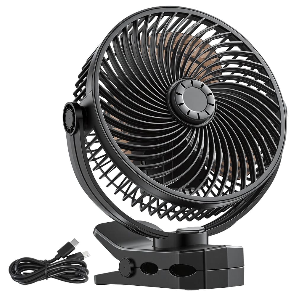 Loheer - Portable Clip Fan Rechargeable USB Clamp Fan for Treadmill and Golf Cart Black