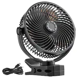 Loheer - Portable Clip Fan Rechargeable USB Clamp Fan for Treadmill and Golf Cart Black