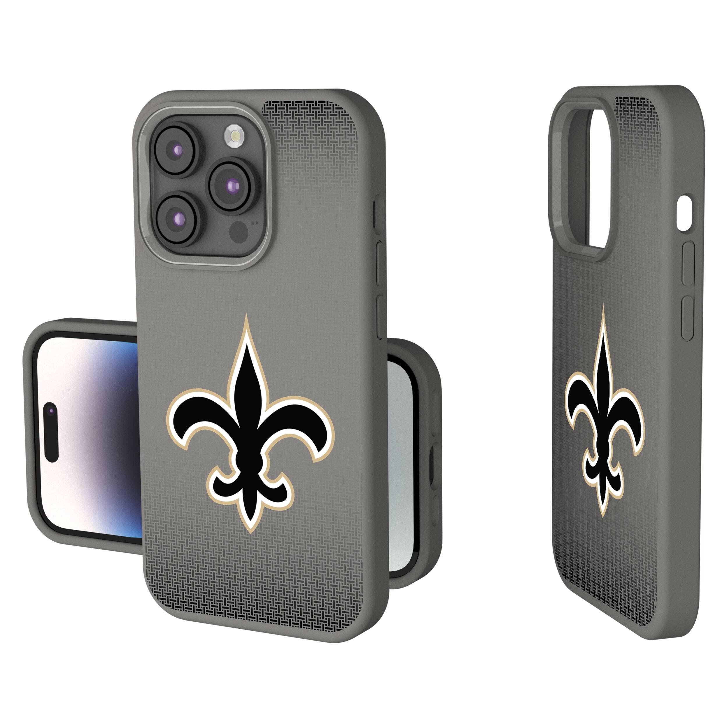 Front. Keyscaper - New Orleans Saints Linen Logo iPhone Soft Touch Case - 14 - Gray.