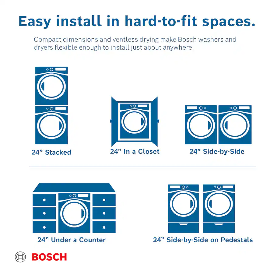 Stackable Dimensions Bosch 300 Series 4 Cu. Ft. Stackable Smart Electric Dryer with Wrinkle ...