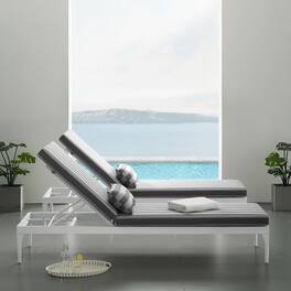 Perspective Cushion Outdoor Patio Chaise Lounge Chair by Modway - White Striped Gray
