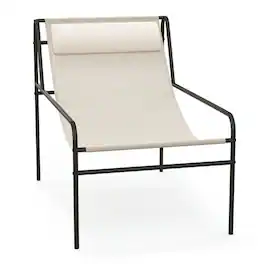 Pefilos - Patio Sling Lounge with Removable Headrest Pillow, Metal Frame, for Outdoor as Garden Lounge Chair - Beige