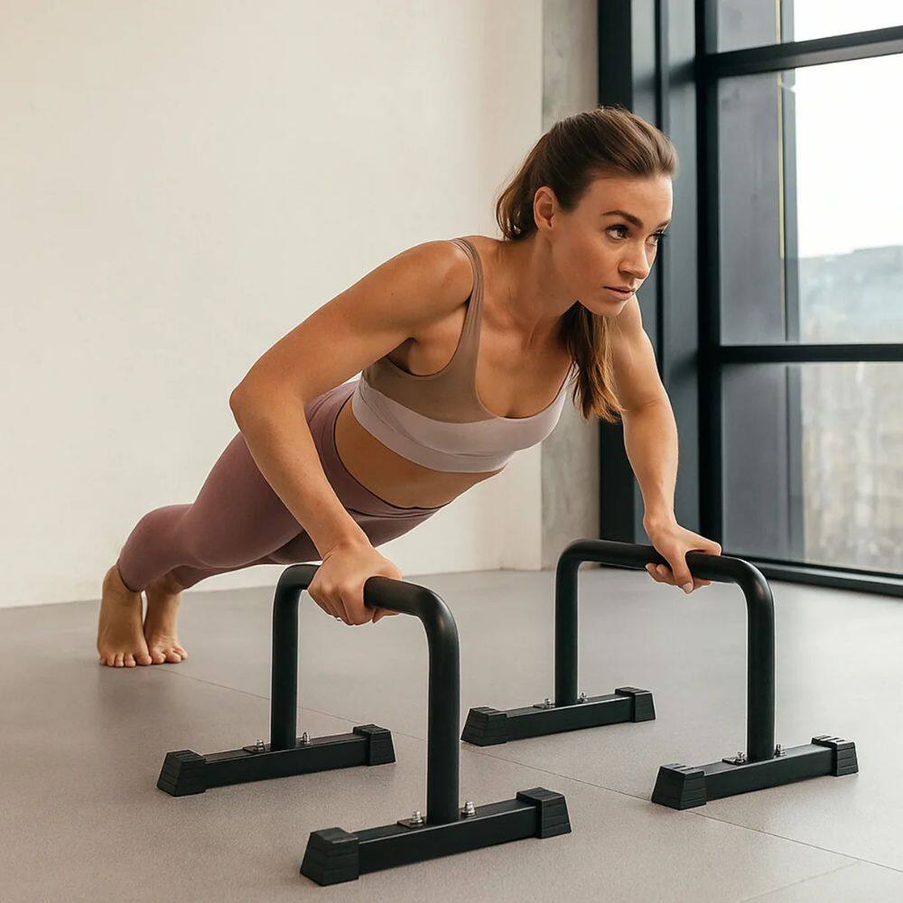 Alt View 1. Power Systems - Push -Up Parallettes Set  -Pair-Elevated Push -Up Bars for Strength Training - Black.