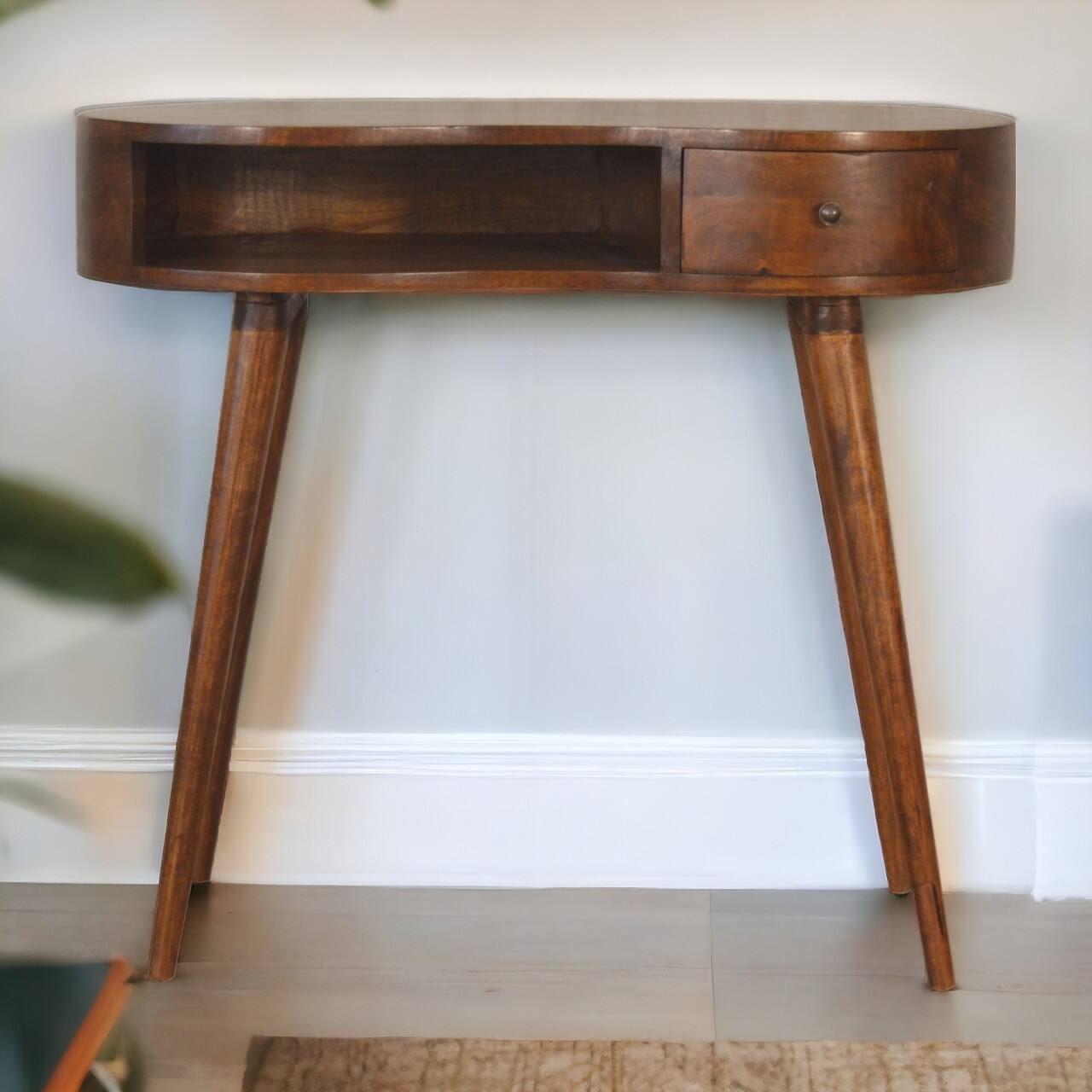 Alt View 7. Artisan Furniture - Artisan Furniture Solid Wood Chestnut Rounded Writing Desk, 1 Drawer, 1 Open Slot, Dark Brown - Dark Brown.