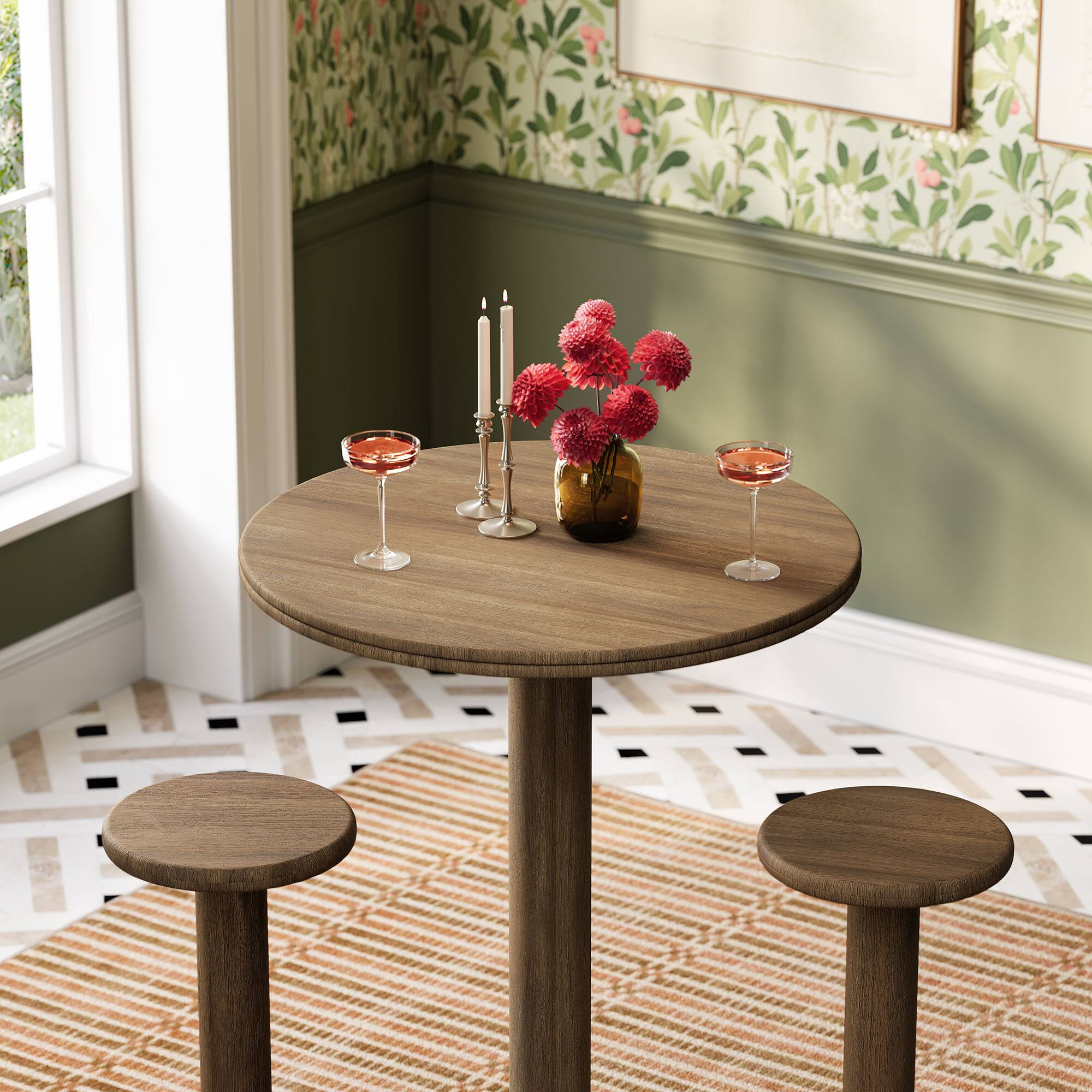 Alt View 3. Modway - Neo 3-Piece Round Indoor - Outdoor Patio Wood Bar Table And Stool Set by Modway - Cocoa Brown.