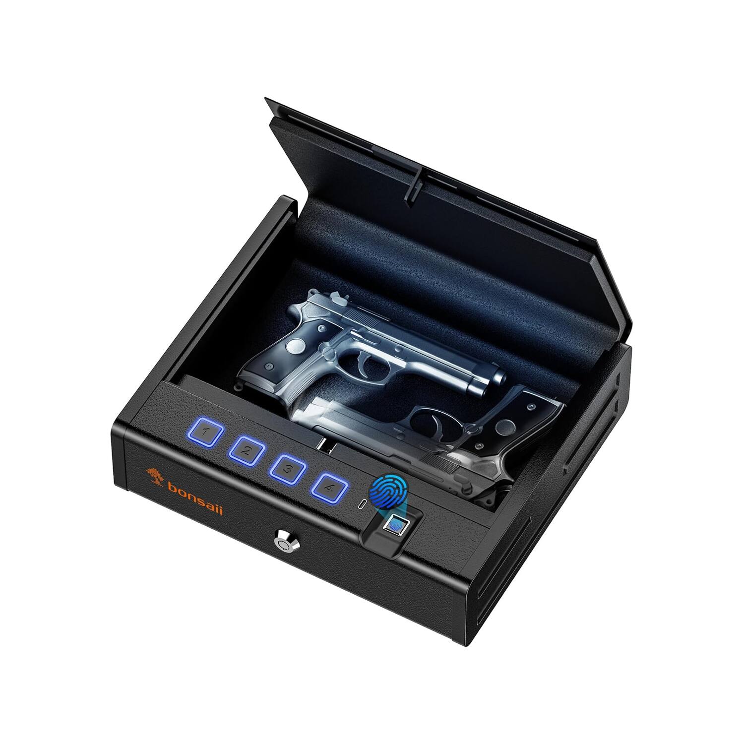 Front. Bonsaii - Biometric Pistol Safe, Compact Fingerprint Gun Safe for Handguns - Type-C Charging - Suitable for Nightstands, Cars - Black.