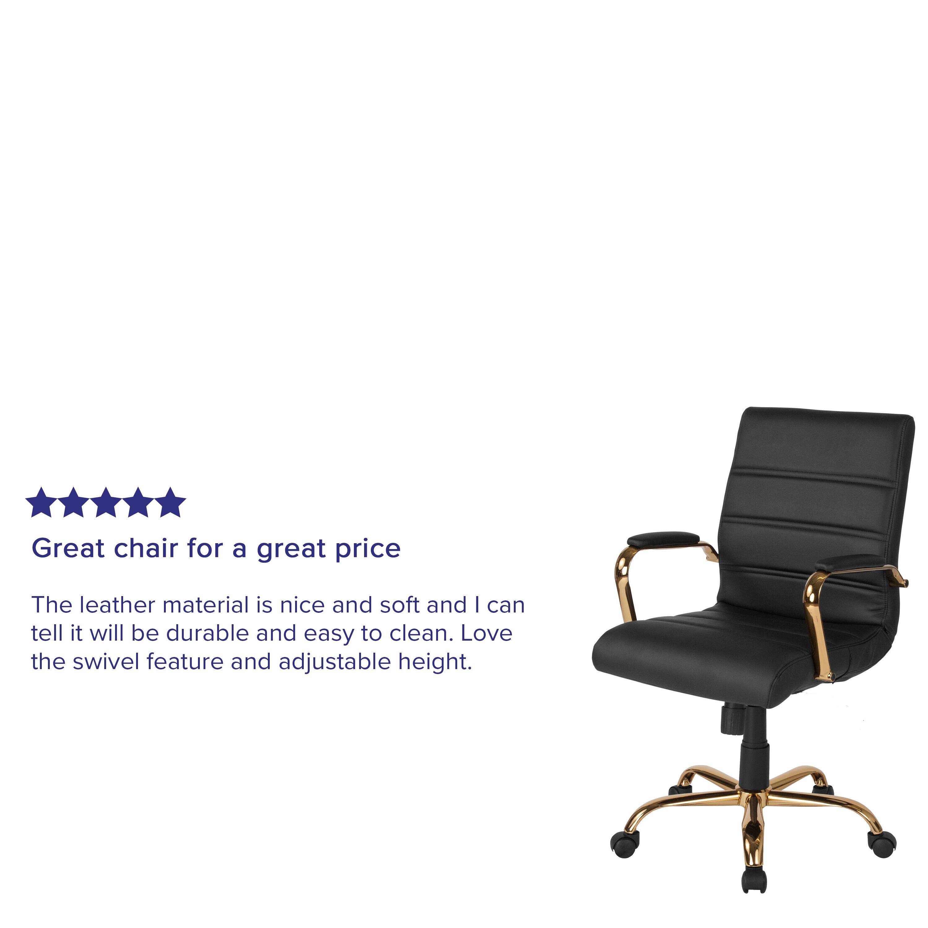 Great chair for a great price

The leather material is nice and soft and I can tell it will be durable and easy to clean. Love the swivel feature and adjustable height.