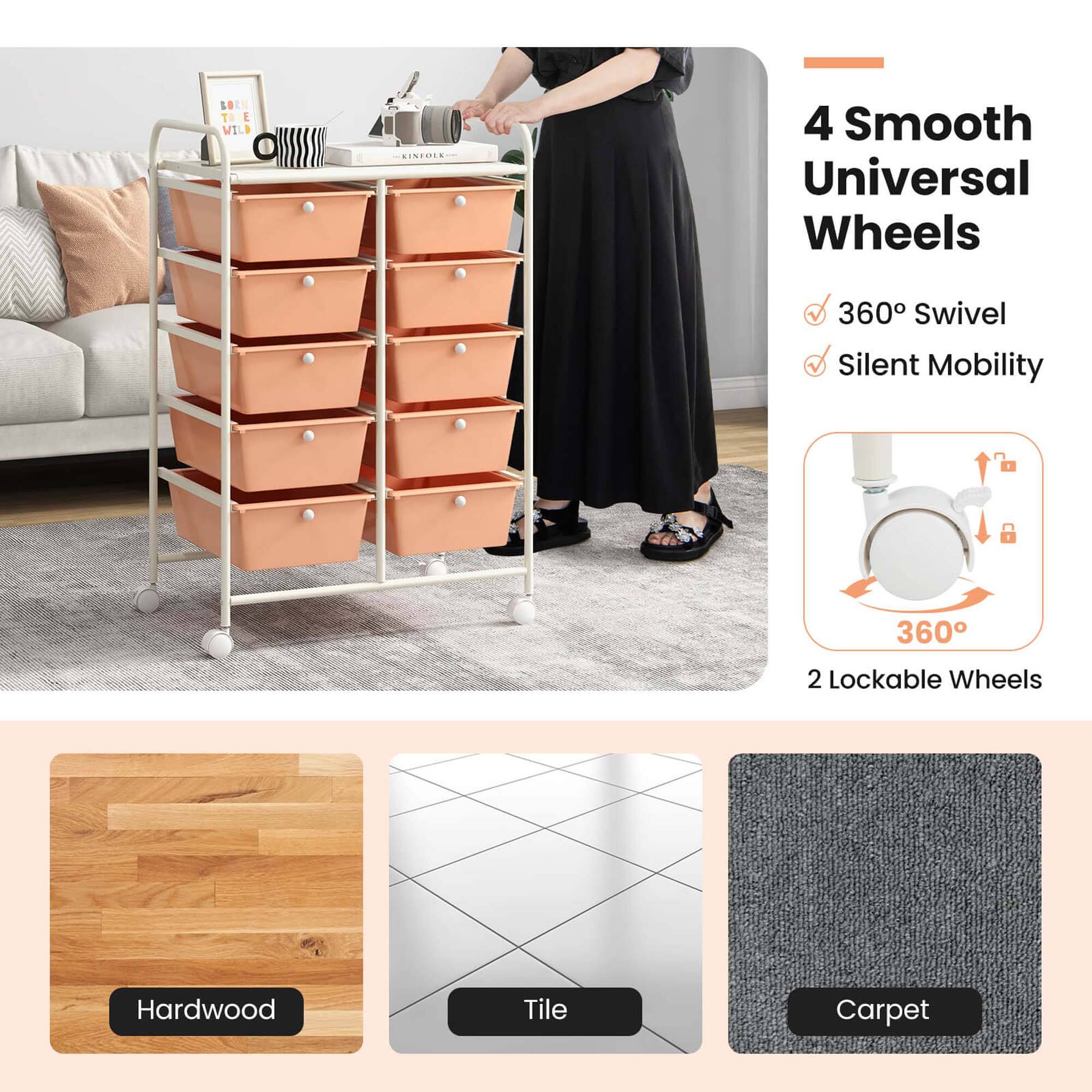 4 Smooth Universal Wheels, 360° Swivel, Silent Mobility, 2 Lockable Wheels, Hardwood, Tile, Carpet