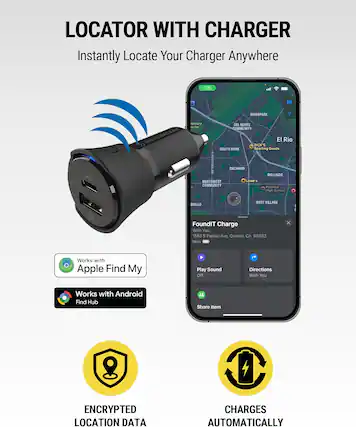 LOCATOR WITH CHARGER
Instantly Locate Your Charger Anywhere
- Works with Apple Find My
- Works with Android Find Hub
- ENCRYPTED LOCATION DATA
- CHARGES AUTOMATICALLY
FoundIT Charge
With You
1550 S Pacific Ave, Oxnard, CA 93033
Now
Play Sound Off
Directions With You
Share Item