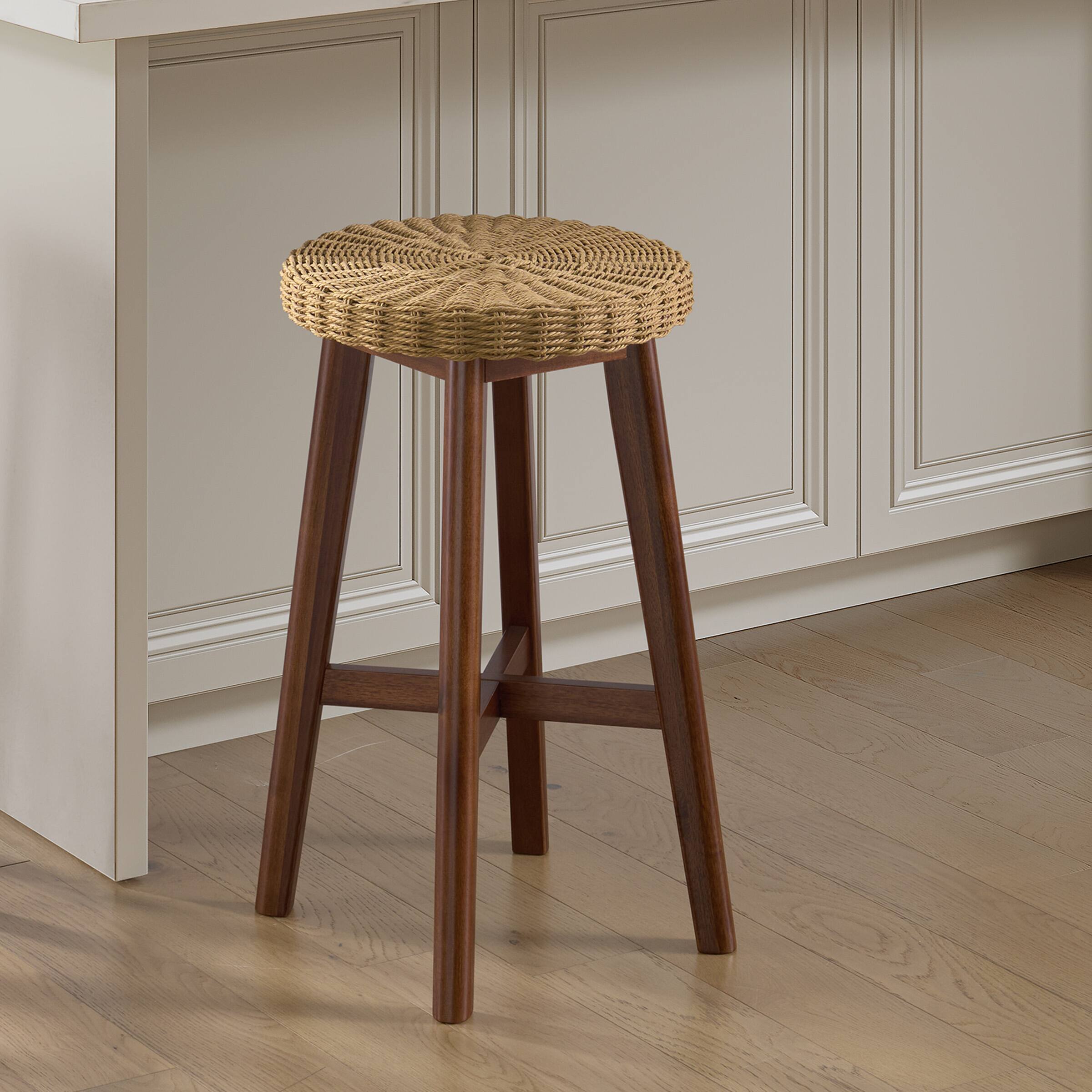 Alt View 2. Alaterre Furniture - Round Backless Bar Stool, 24 Inch Counter Height, Wooden Chestnut Finish - Chestnut .