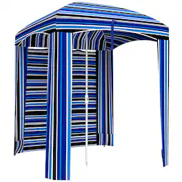 Outsunny - x 5.8' Cabana Umbrella with Walls, Vents, Ruffles, Carry Bag, Beach Umbrella - Blue Strip