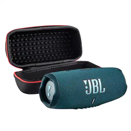Front. JBL - JBL Charge 5 Portable Wireless Bluetooth Speaker with IP67 Waterproof with Case (Blue) - Blue.