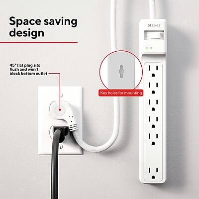 Space saving design

45° flat plug sits flush and won't block bottom outlet

Key holes for mounting