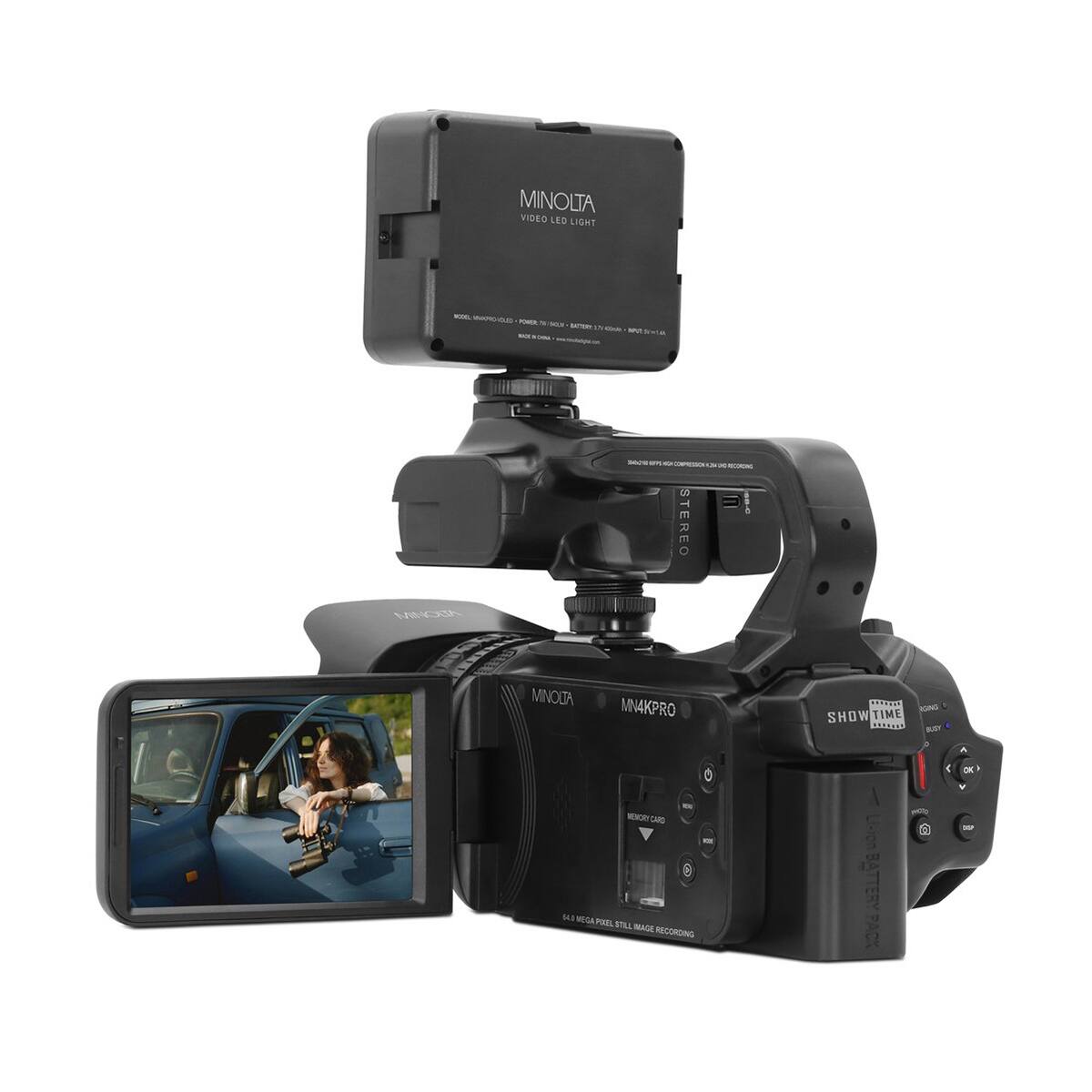 MINOLTA VIDEO LED LIGHT

MINOLTA
STEREO
28 RECORD
MINOUR
MN4KPRO
IGNO SHOW TIME BUSY
NEKAY CARD I W VEGAT PINEL STILL MAGE RECORDING
Li-ion BATTERY PACK
OK