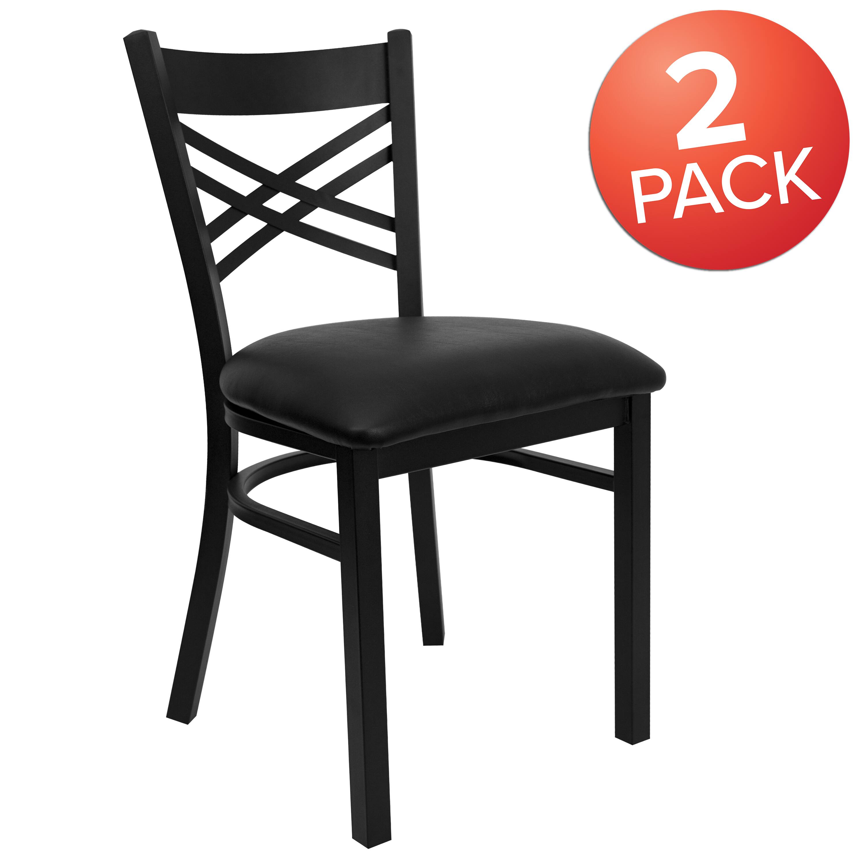 Alt View 1. Emma + Oliver - 2 Pack "X" Back Metal Restaurant Chair - Black Vinyl Seat/Black Metal Frame.