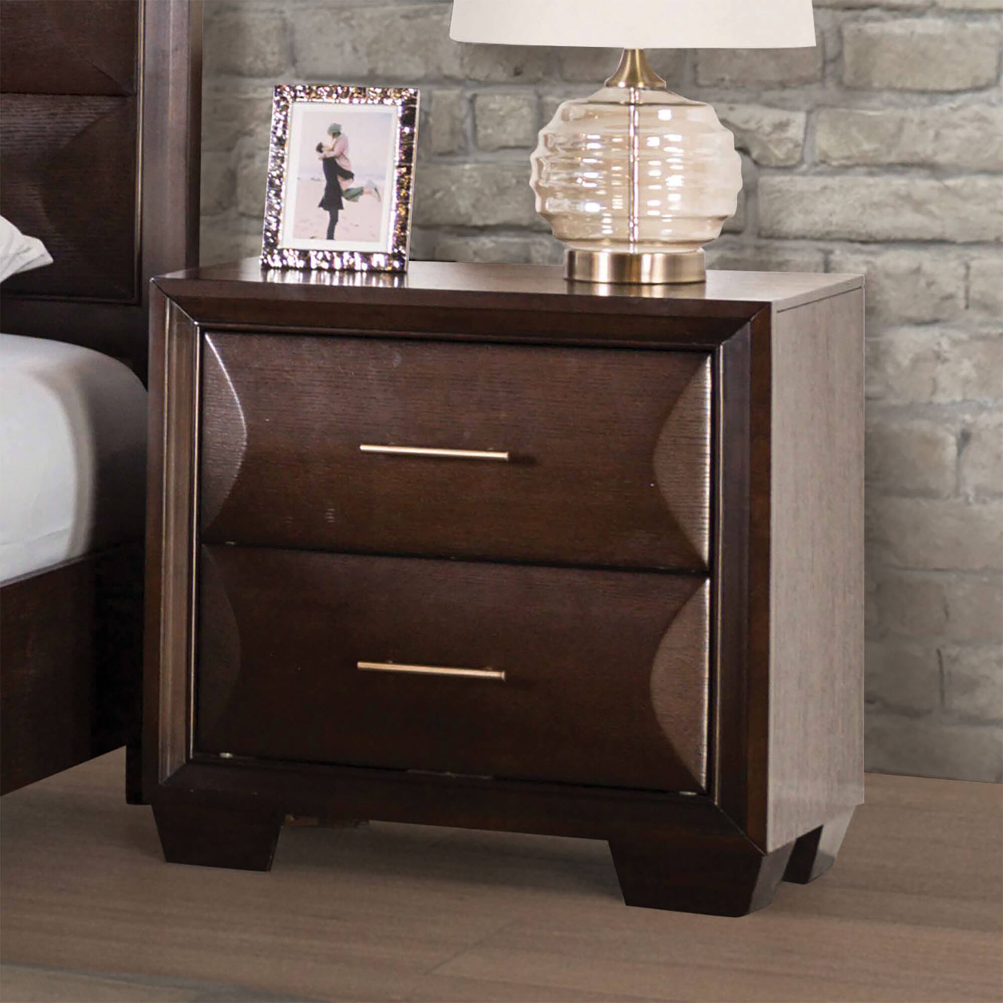 Angle. Vaczon - Solid Wood Nightstand with Felt-Lined Top Drawer, Wooden Bedside Table for Bedroom or Living Room - Espresso.
