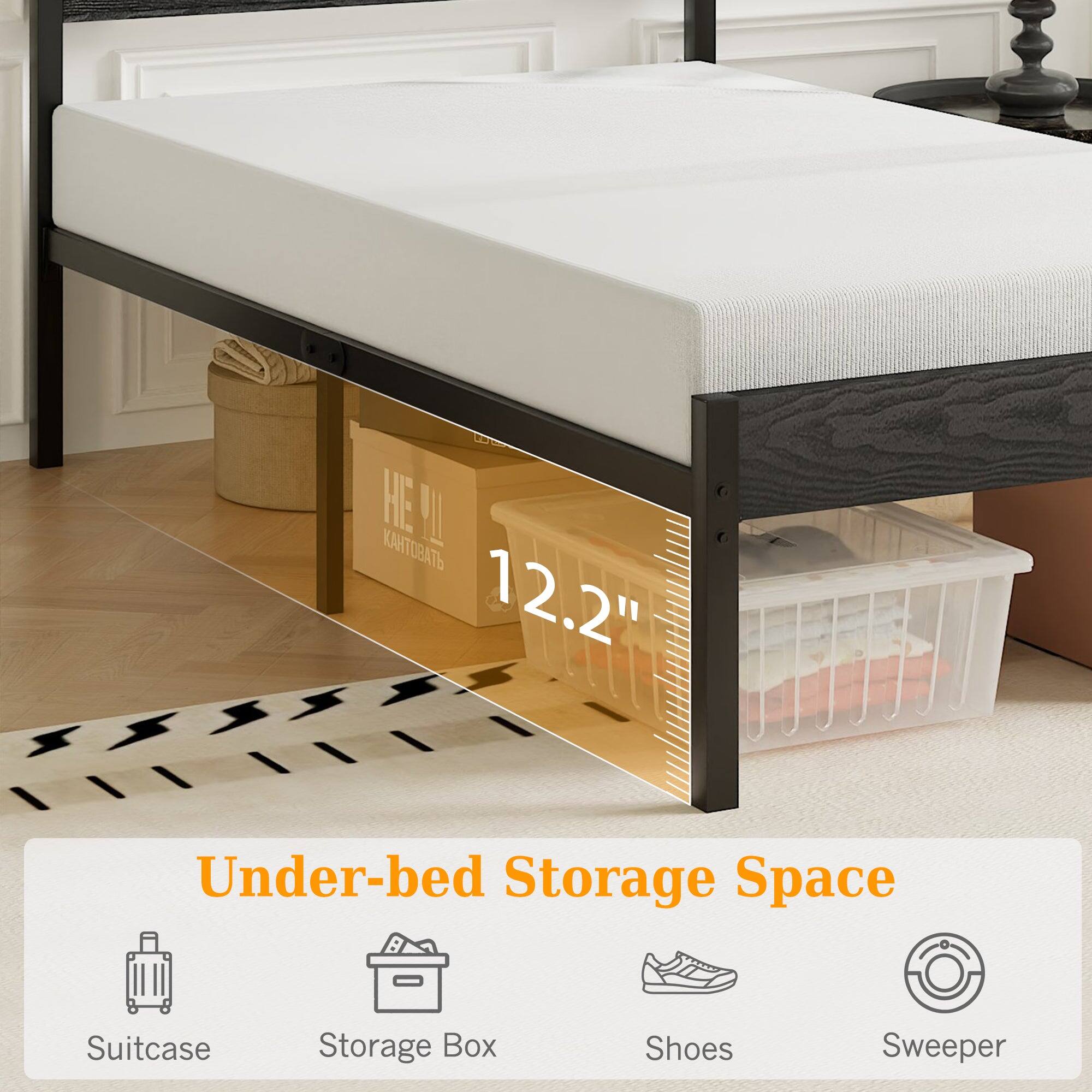 12.2" Under-bed Storage Space  
Suitcase  
Storage Box  
Shoes  
Sweeper