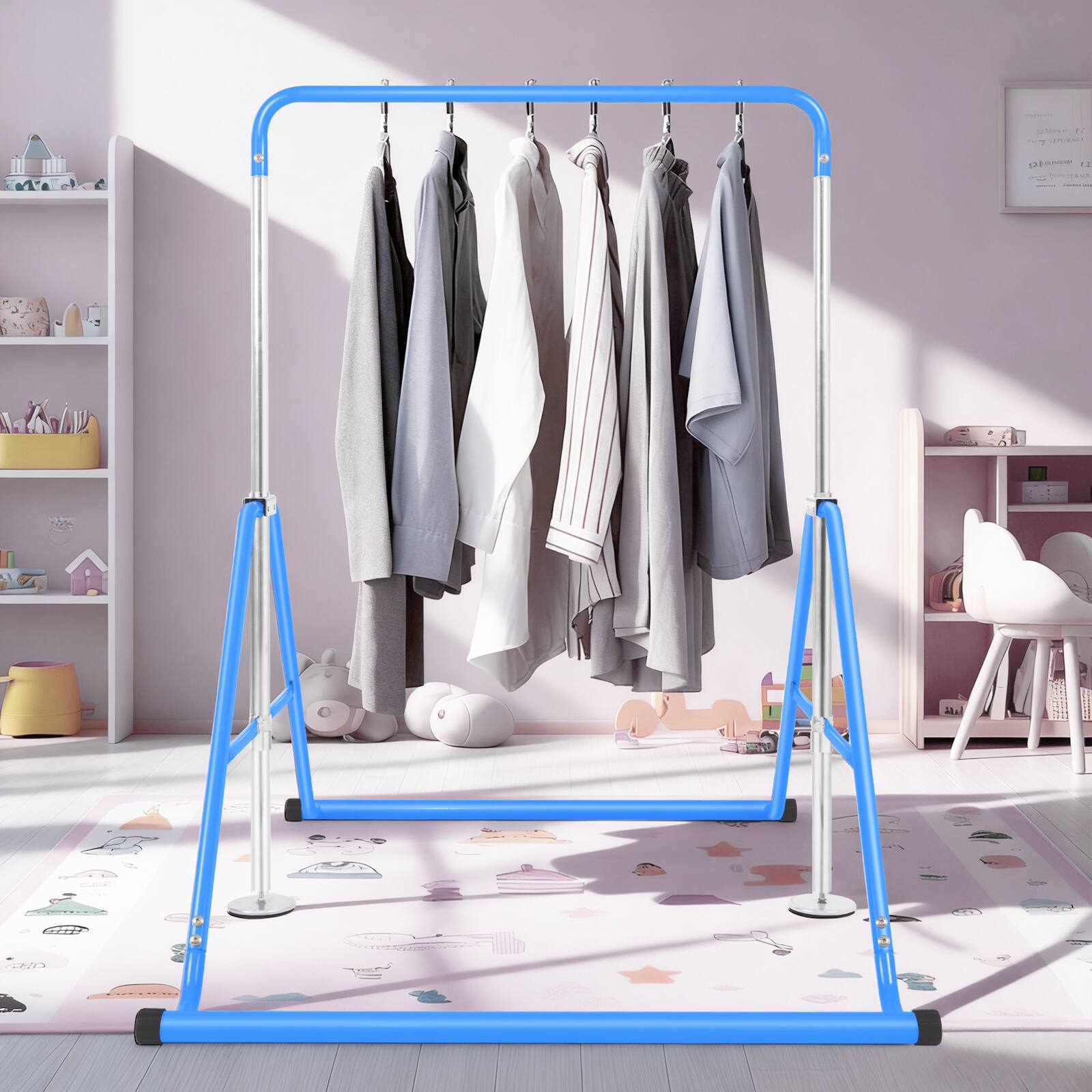 Alt View 5. Brick Attic - Gymnastics Bar for Kids Height Adjustable Horizontal Bar Folding Gymnastics Junior Training Bar - Blue.