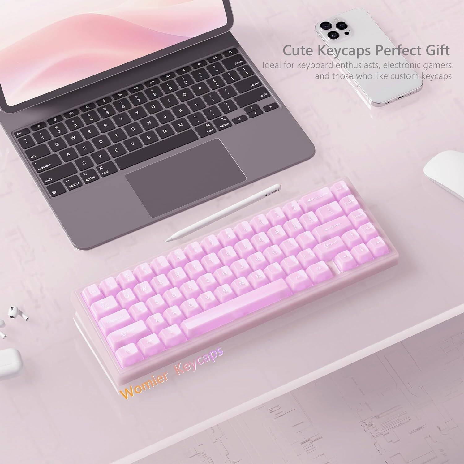 Cute Keycaps Perfect Gift  
Ideal for keyboard enthusiasts, electronic gamers and those who like custom keycaps  

Womier Keycaps
