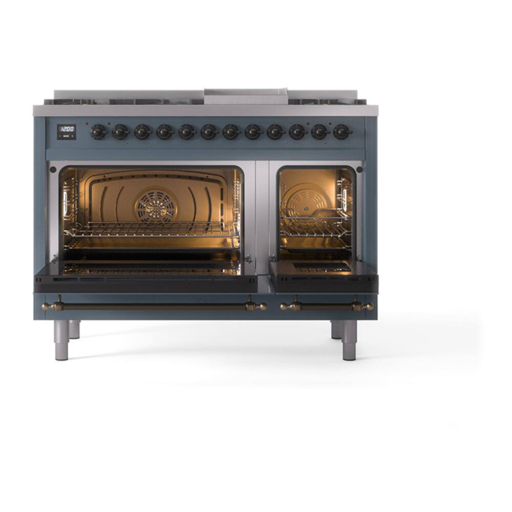 Alt View 4. ILVE - ILVE Nostalgie II 48 inch Dual Fuel Range with 5.02 cu. ft. Total Double Oven Capacity (Blue Grey, Burnished) - Blue Grey.