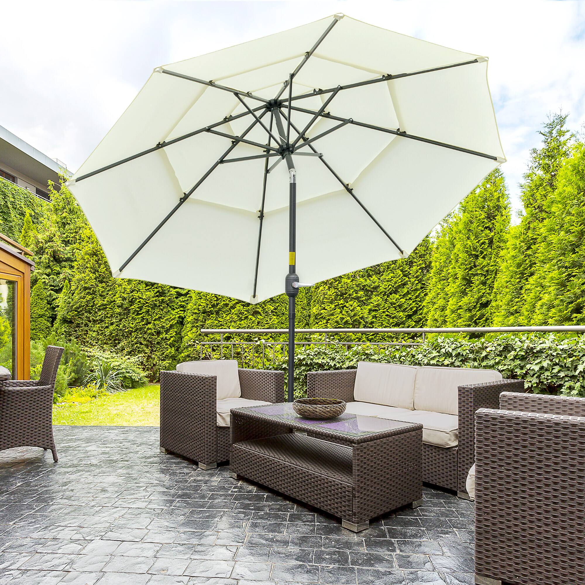 Alt View 1. Outsunny - 3 Tiers Patio Umbrella Outdoor Market Umbrella with Crank, Push Button Tilt for Deck - Beige.