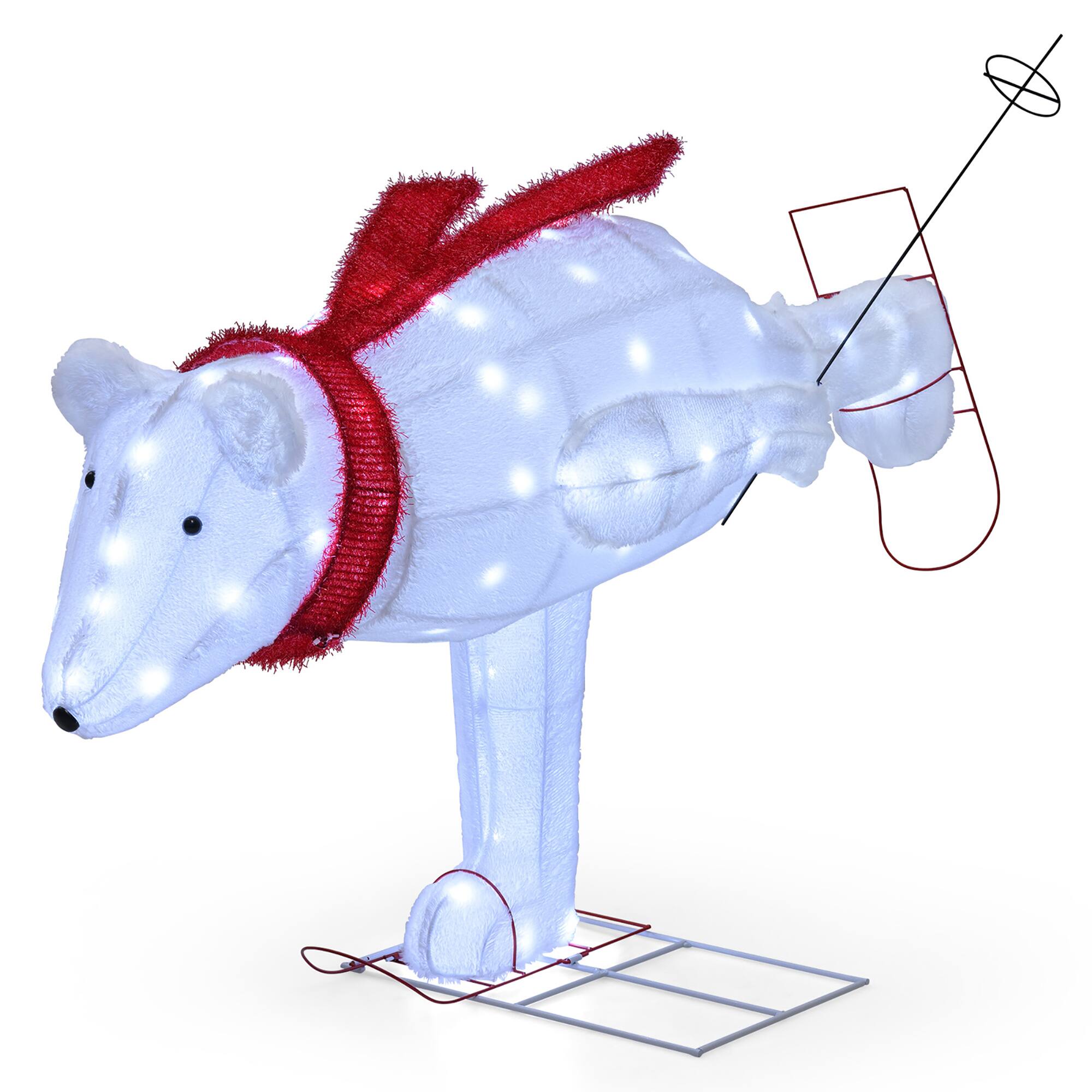 Alt View 7. Gymax - Gymax 4.5 FT Lighted Skiing Polar Bear Light up Christmas Decoration w/ Red Scarf - White, Red.