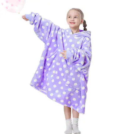 Front. NICHOLAS KLEIN - Strawberry Blanket Hoodie Oversized Sherpa Wearable Hooded Warm Cozy Sweatshirt Gifts For Women Adult - Purple Dot/Kids Kids.