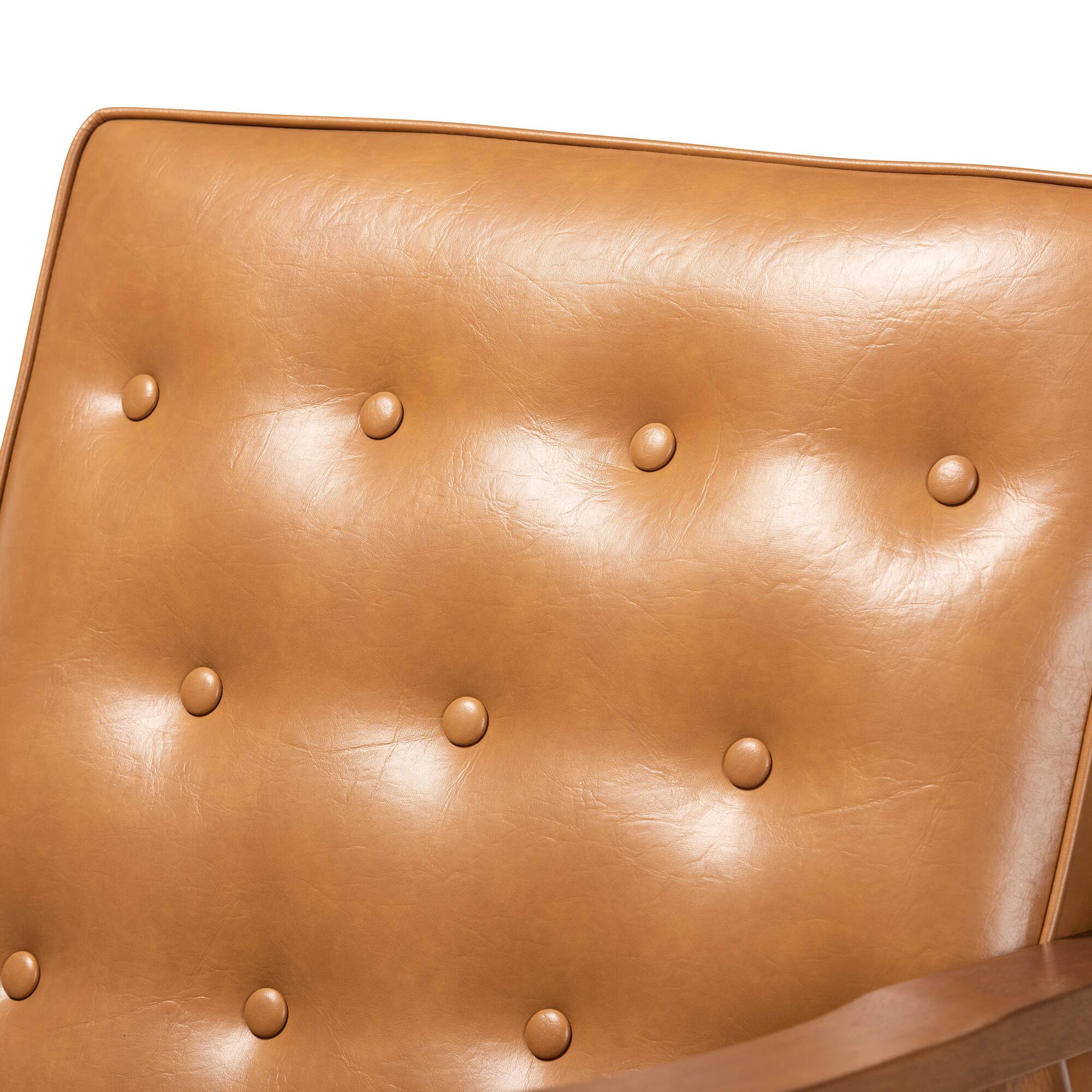 Alt View 1. Baxton Studio - Sorrento Mid-Century Modern Tan Faux Leather Upholstered and Walnut Finished Wood Lounge Chair - Tan/walnut brown.