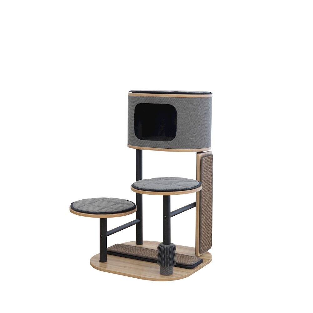 Front. PetPals - 37-in Starbz Industrial 4-Level Cat Tree with Condo - Gray.