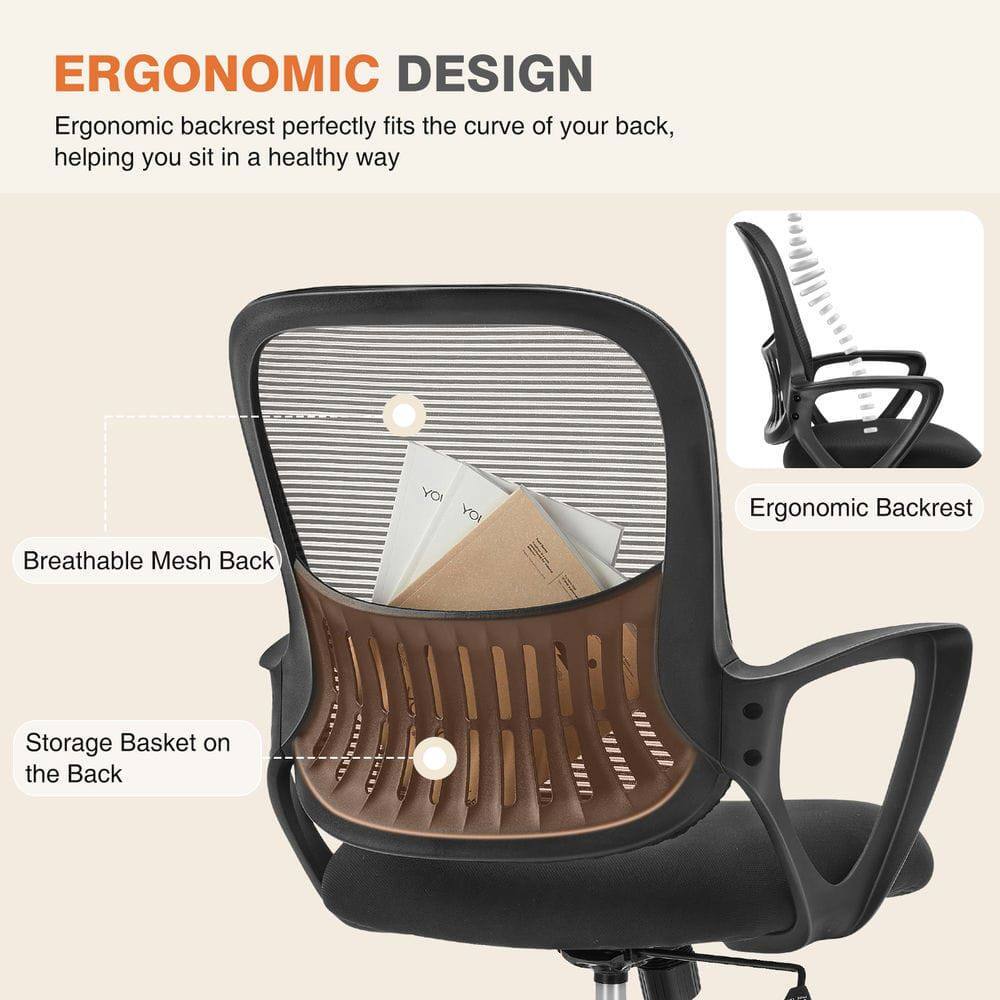 ERGONOMIC DESIGN

Ergonomic backrest perfectly fits the curve of your back, helping you sit in a healthy way

- Breathable Mesh Back
- Storage Basket on the Back
- Ergonomic Backrest