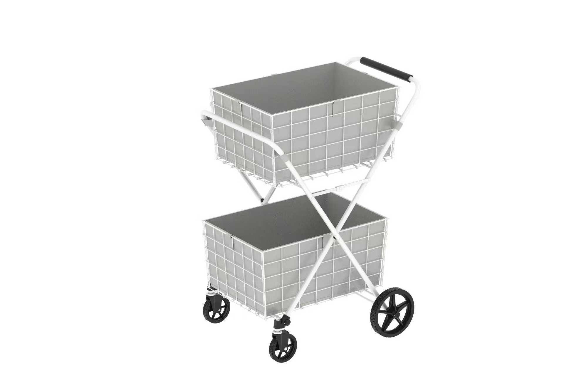 Alt View 10. Glintex - Extra Jumbo Shopping Cart,Foldable Utility Shopping Carts with Double Basket and 360° Rolling Swivel Wheels - White.