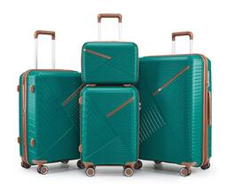 BreeBe - 4-Piece Luggage Set 14/20/24/28, Expandable Lightweight Suitcases with 4 Double 360° Spinner Wheels, TSA Lock - Coral+Green