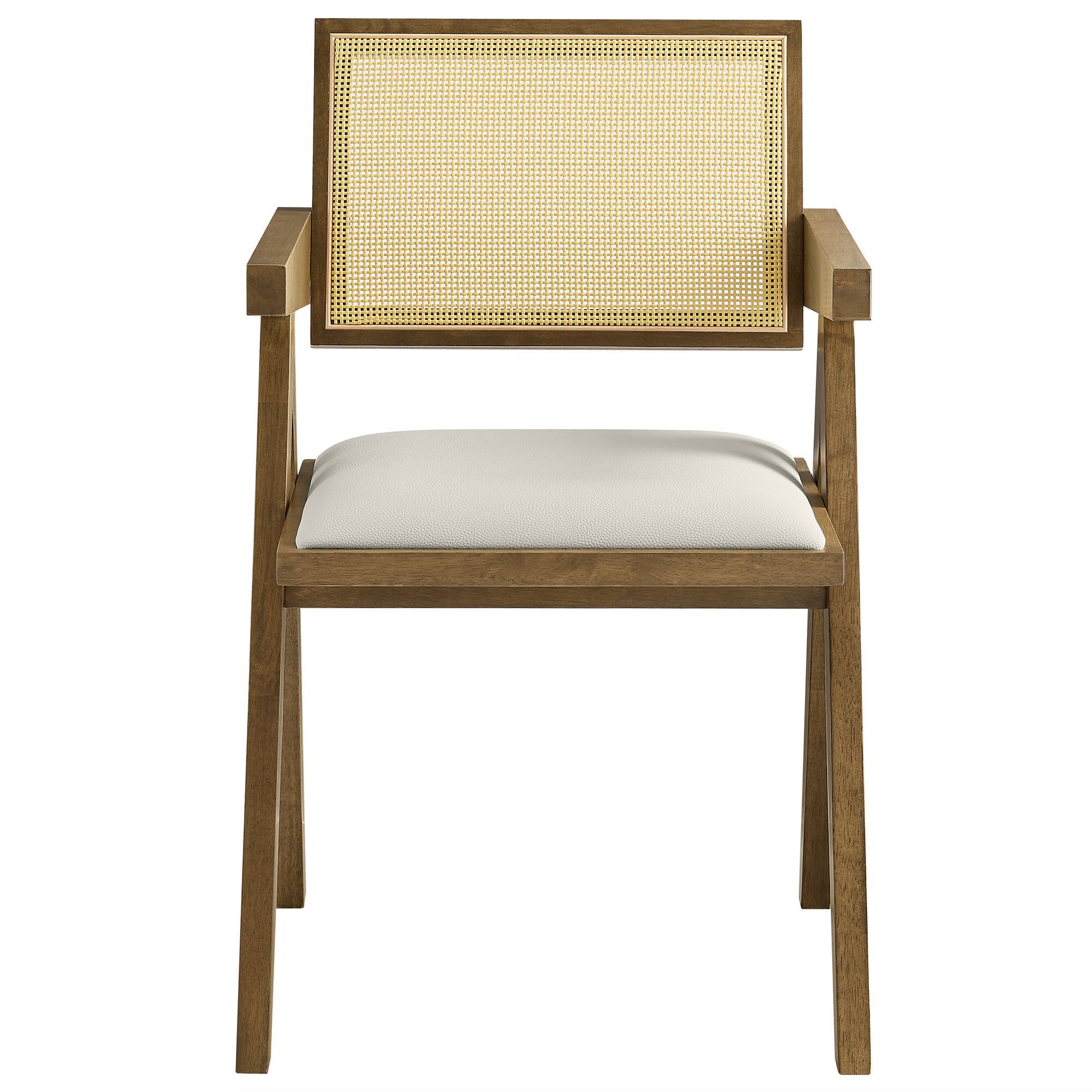 Alt View 5. Modway - Thera Vegan Leather Cane Dining Armchairs Set of 2 by Modway - Weathered Oak Stone.