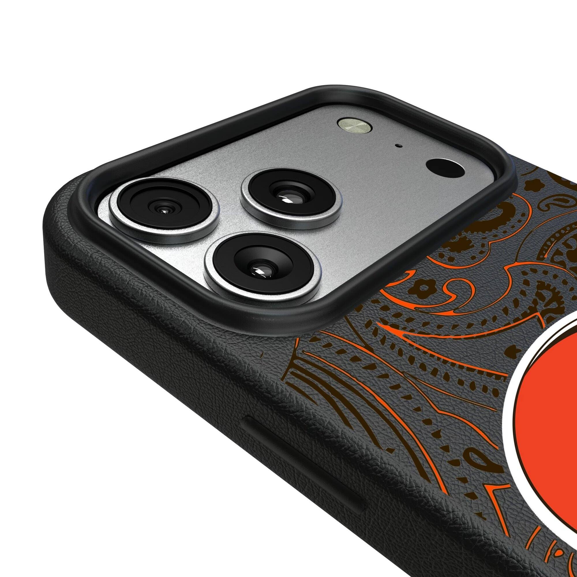 Alt View 2. Keyscaper - Cleveland Browns Paisley iPhone Magnetic Bump Case - 16 Pro Max - Black.