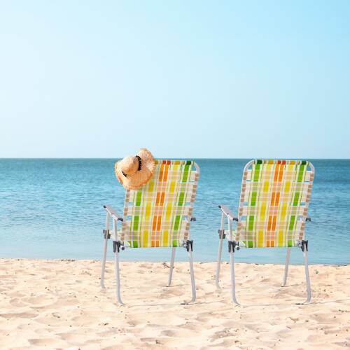 Alt View 7. Winado - 2PCS Patio Lawn Chairs Folding, Webbed Folding, Beach, Portable Camping Chairs for Indoor Outdoor Yard Garden Beach - Yellow & Green.