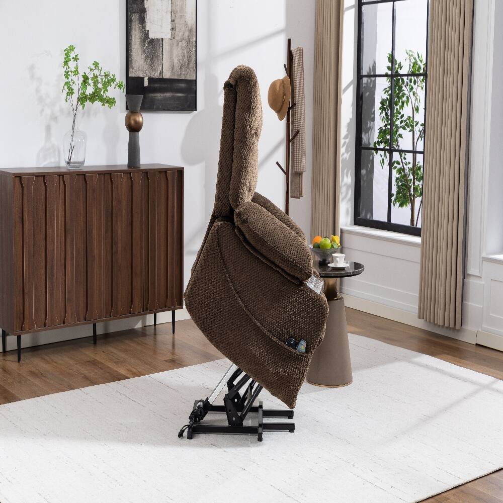 Alt View 8. Ropilly - Ropilly brown velvet power lift recliner with heated massage and cup holder - Brown.