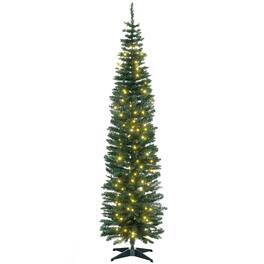 Homcom - Pre-Lit Slim Noble Fir Artificial Christmas Tree, 200 Warm White LEDs, 499 Tips - Green
