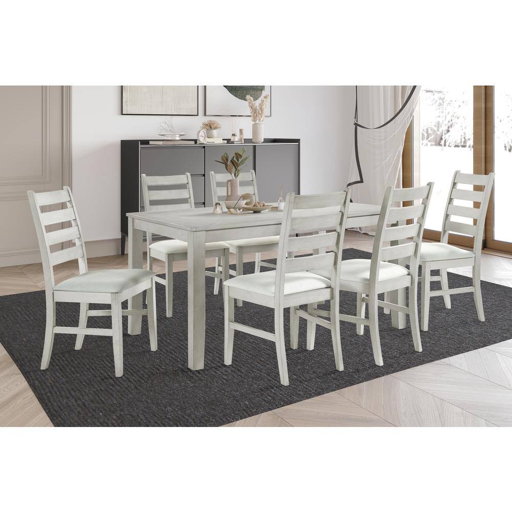 Angle. New Classic Furniture - Pascal 59" Retangular Wood Dining Set with 6 Chairs in Driftwood - Driftwood.
