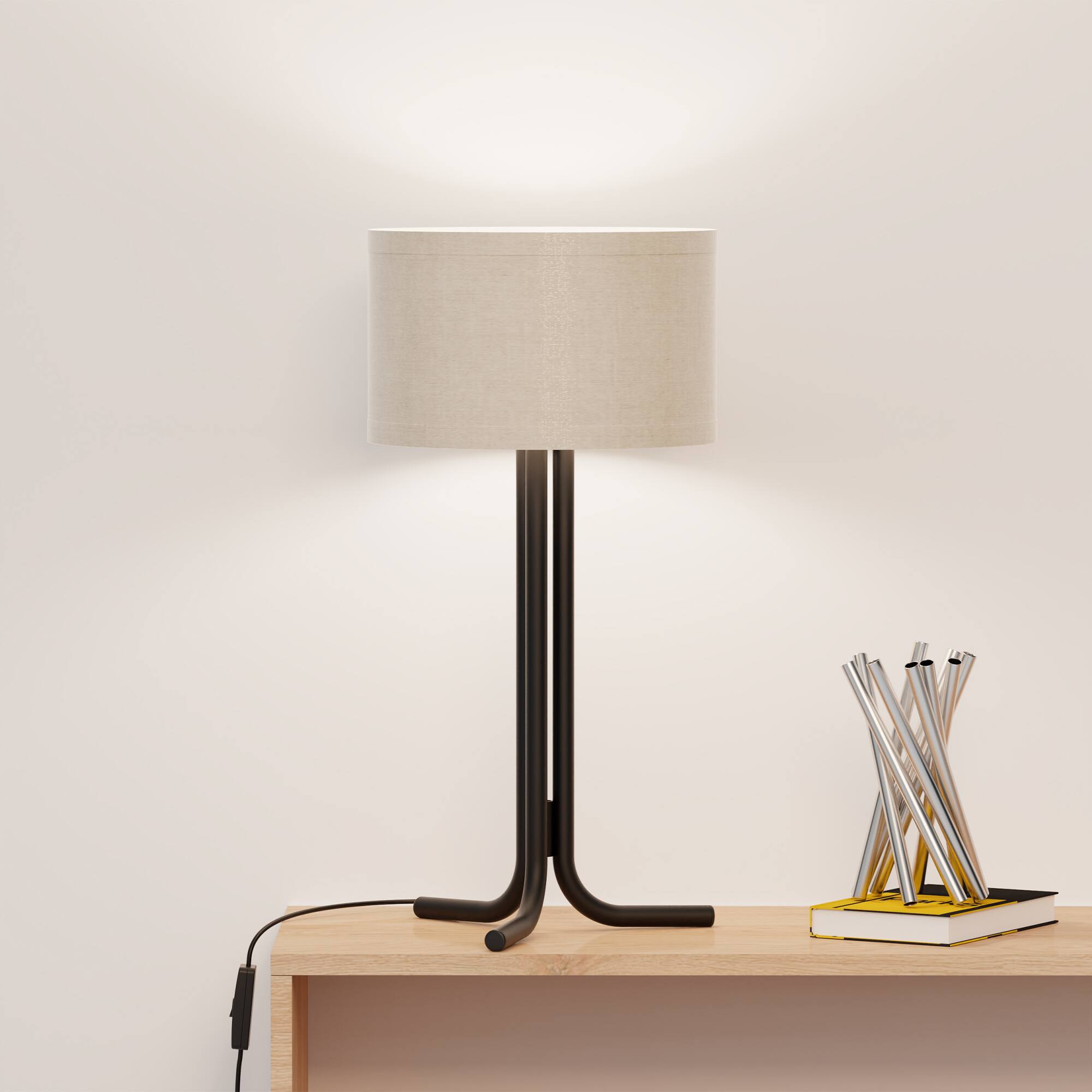Alt View 1. Infibrite - Classic Elegance 20 Inch Table Lamp with Cylindrical Shade, E26 Bulb Compatible - White.