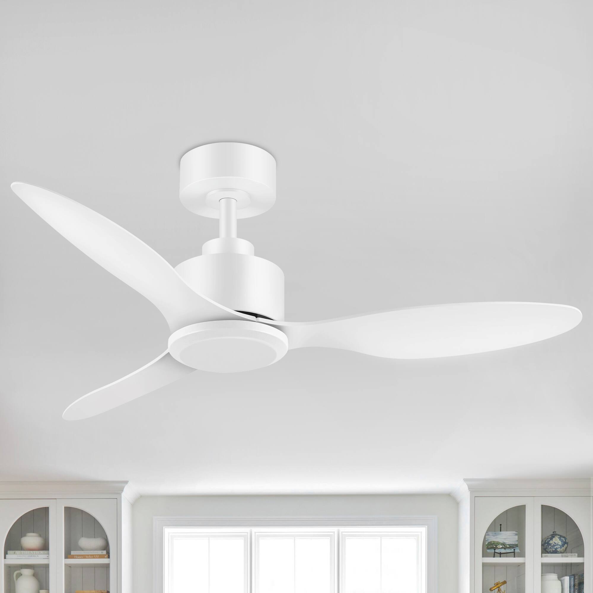 Alt View 2. Breezary - 42" Modern Indoor Ceiling Fan, 3 ABS Blades, 6-Speed DC Motor, Remote Control, Timer, 5'' Downrod, Light/No Light Option - Muted white.