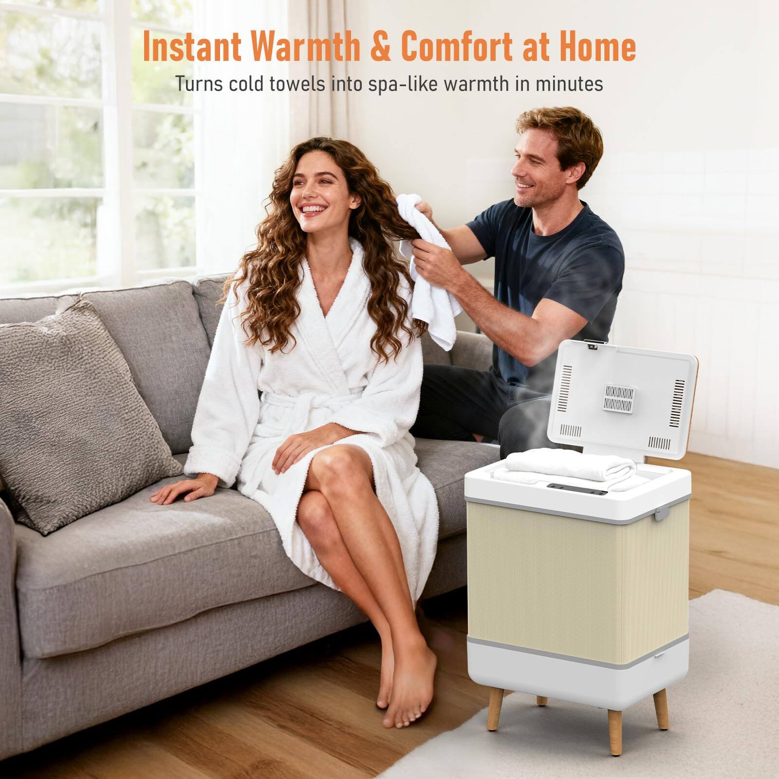 Instant Warmth & Comfort at Home  
Turns cold towels into spa-like warmth in minutes
