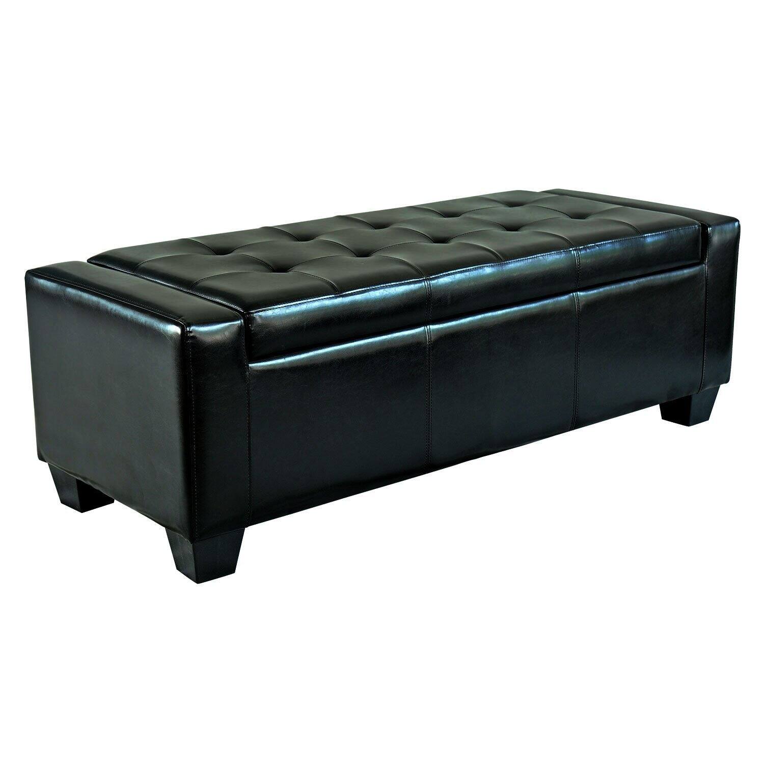 Front. Homcom - 51" Ottoman with Storage, Storage Ottoman Bench with Safty Hinge, Faux Leather Upholstered Entryway Bench with Seating - Black.