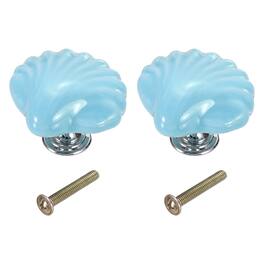 Unique Bargains - 2pcs Shell Ceramic Cabinet Knobs, Decorative Drawer Pulls w/ Screws for Cupboards - Blue